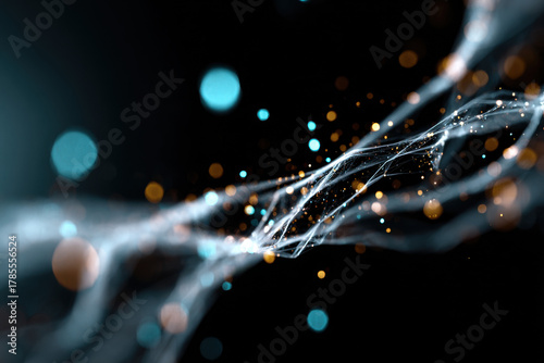 Abstract wallpaper with luminous glowing particles in motion