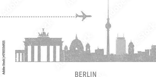 Berlin Skyline with Brandenburg Gate and TV Tower, Airplane