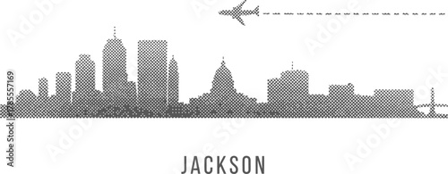 Jackson Skyline Halftone Illustration with Airplane