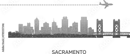 Sacramento Skyline and Airplane Graphic