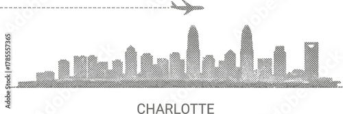 Charlotte Skyline with Airplane and Contrail Silhouette