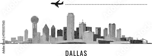 Dallas Skyline with Airplane Silhouette