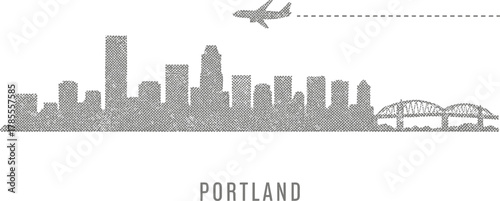 Portland Oregon Skyline with Airplane Silhouette