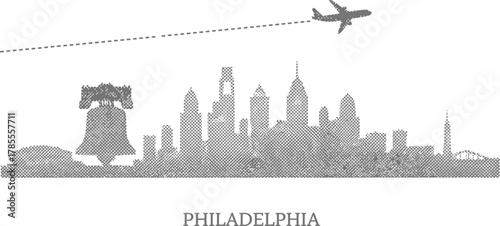 Philadelphia Skyline with Airplane and Bell Icon