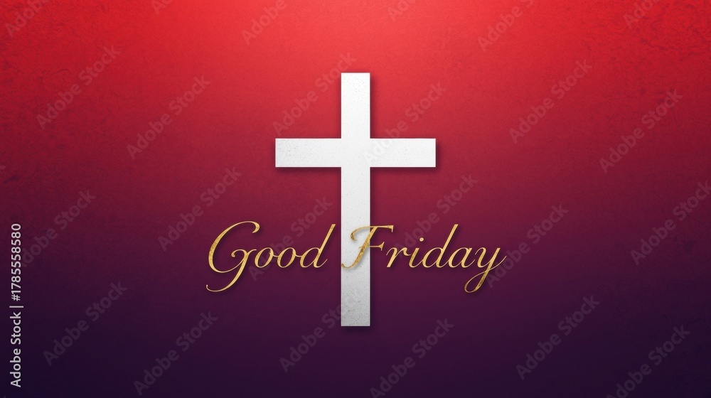 Obraz premium White christian cross with good friday text on red gradient background