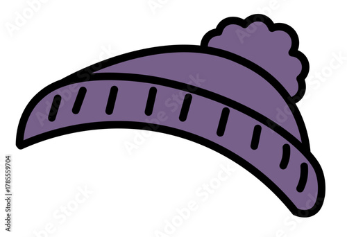 Purple knitted winter hat with pompom illustration for warm clothing and cold weather fashion design