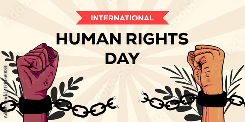 international human rights day banner in hand drawn style