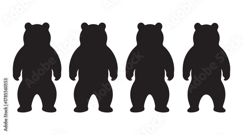  Four standing bear silhouettes in a row against a white background silhouette