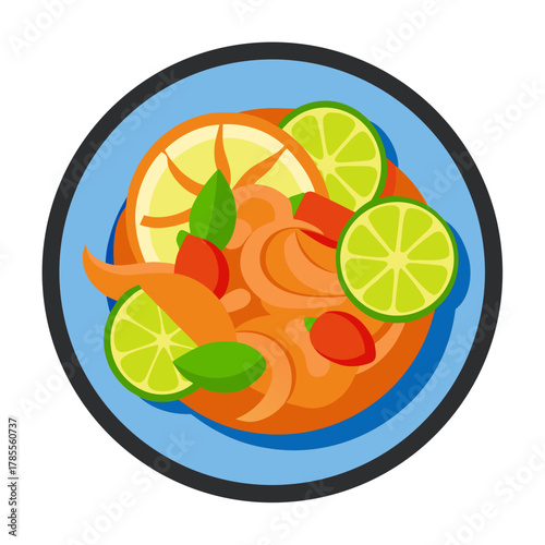 Pad Thai Noodles with Shrimp and Lime Vector Illustration