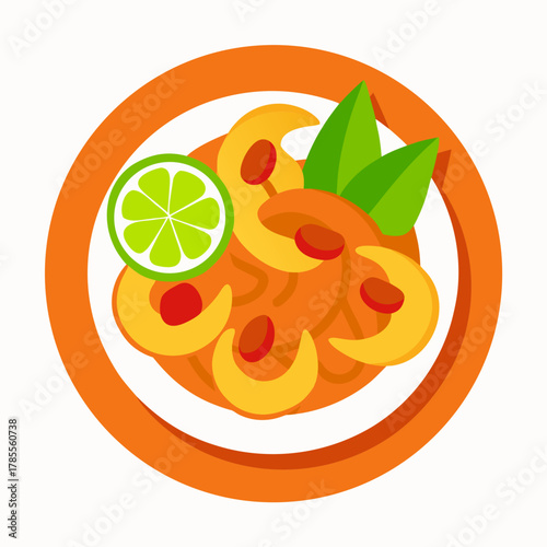 Pad Thai Noodles with Shrimp and Lime Vector Illustration