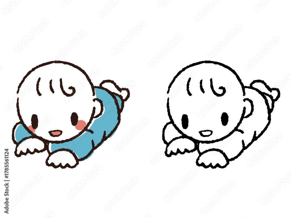 Obraz premium 手描きのずり這い赤ちゃん
