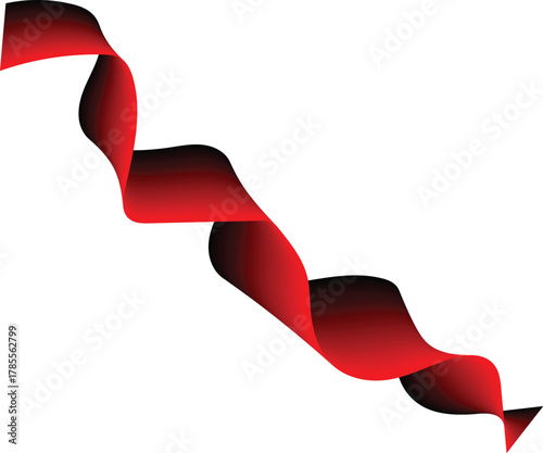 Red ribbon with black shading, twisted and flowing diagonally across a white background vector illustration
