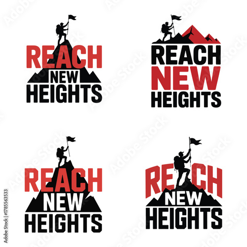 Reach New Heights Mountain Climber Flag Logo Set vector illustration