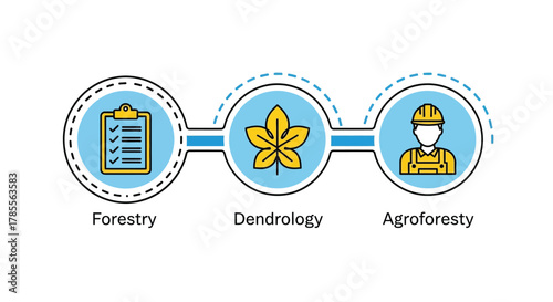 Forestry, dendrology, agroforestry process explained with icons