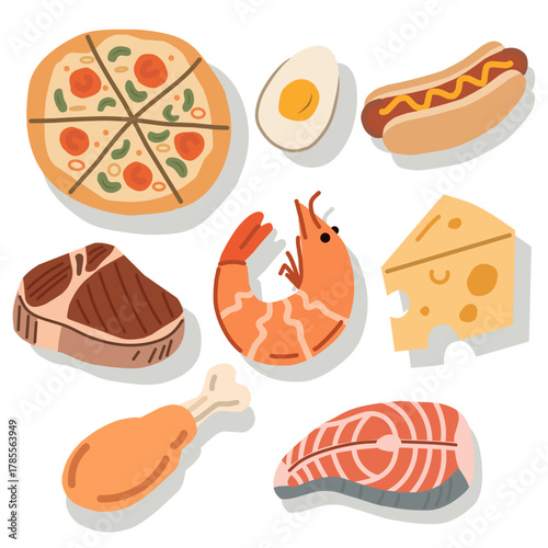 Delicious Food Items in Flat Cartoon Style for Menu Design
