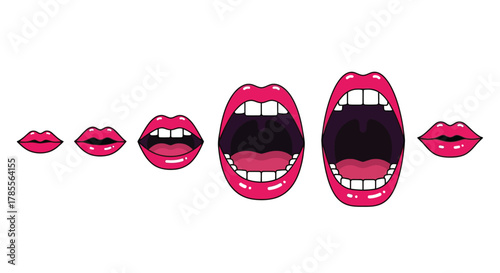 Vibrant pink lips express diverse emotions from whispers to shouts