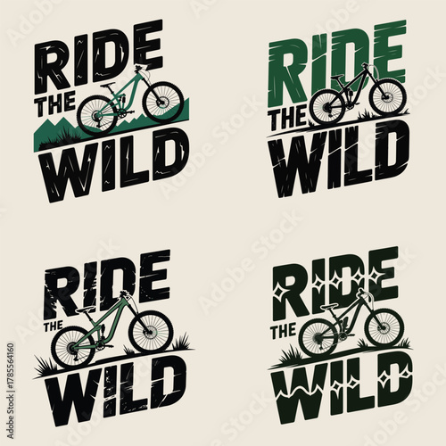 Ride The Wild Mountain Bike Landscape Text Design vector illustration