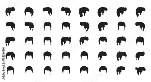 Set of 42 different mens hair style silhouettes, offering a variety of options for creating unique and personalized looks