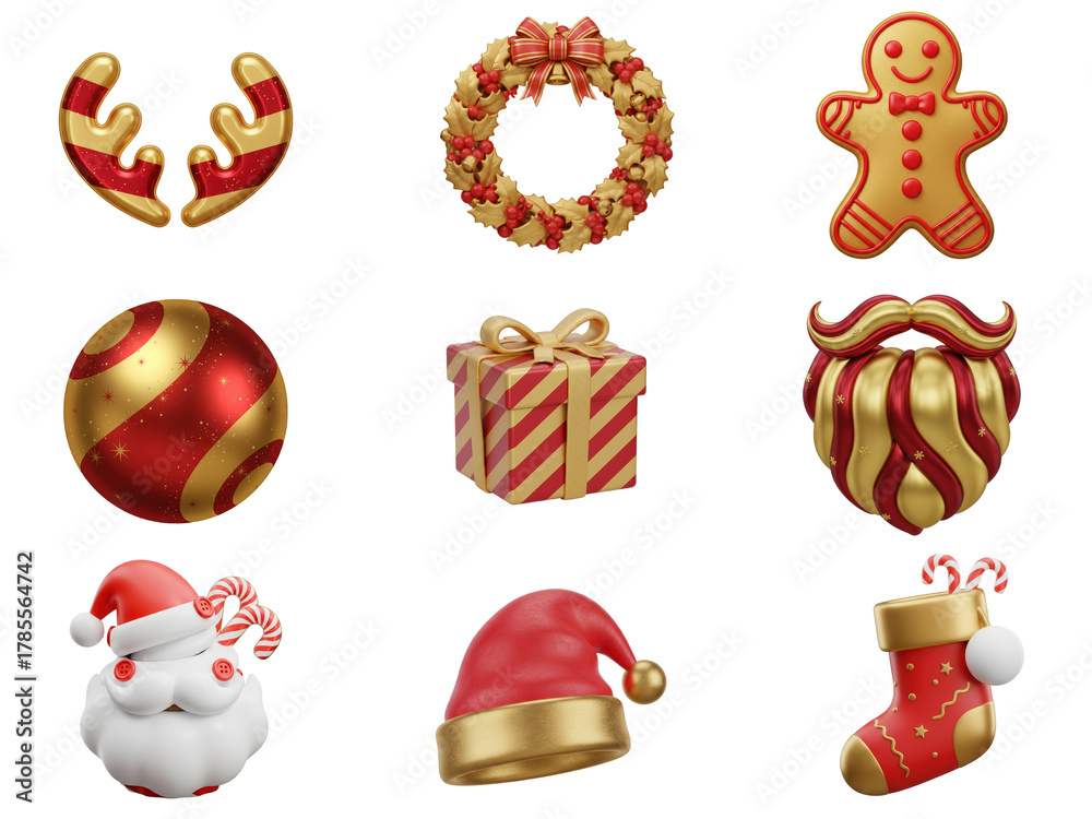 Obraz premium Christmas 3d icon Set elements in festive style with cheerful mood and warm charm