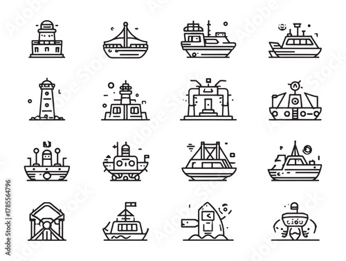 Lifeboat line art survival at sea