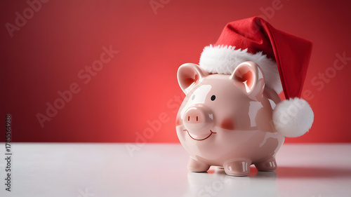 Festive piggy bank with santa hat