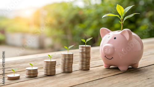 A piggy bank with a growing plant