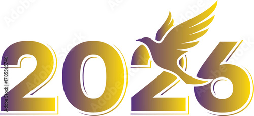 2026 year with flying dove and gradient colors new year celebration