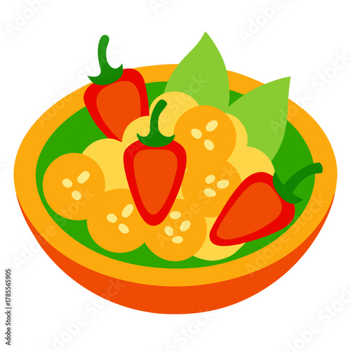 Som Tum Thai Papaya Salad with Chili and Peanuts Vector Illustration