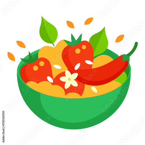 Som Tum Thai Papaya Salad with Chili and Peanuts Vector Illustration