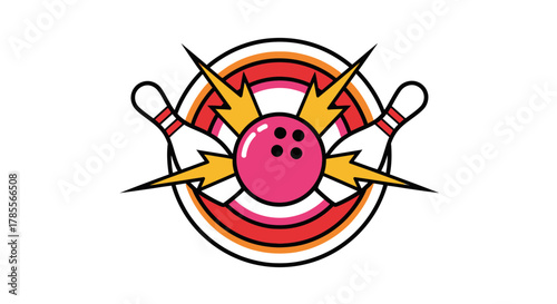 Dynamic bowling logo with strike and lightning bolt energy burst