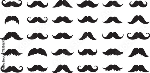 Collection of various mustache silhouettes, offering a diverse range of styles from classic to modern, perfect for design elements
