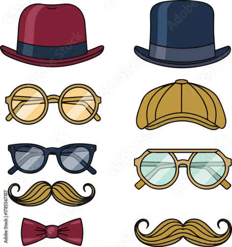 Vintage gentleman hat glasses and mustache vector design