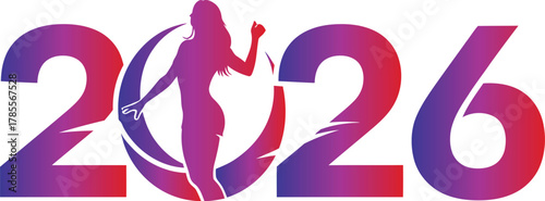 2026 year number with female silhouette and moon graphic new year celebration