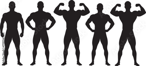 Silhouette of muscular men posing bodybuilders demonstrating their physique strong athletes showing off their muscles fitness and bodybuilding