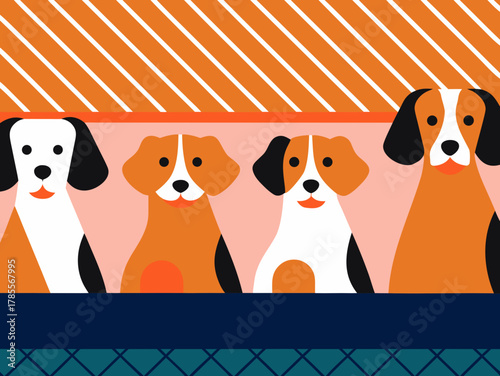 homeless row of dogs to adopt icon
