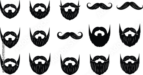 Collection of various beard and mustache styles set of different beard shapes and mustache types vector illustration of facial hair