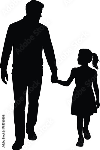 Father and daughter silhouette, dad holding child’s hand, parent and child walking, love, family bond, parenting, trust, connection, togetherness
