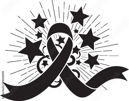 World aids day awareness ribbon with stars and rays celebrate hope and remembrance