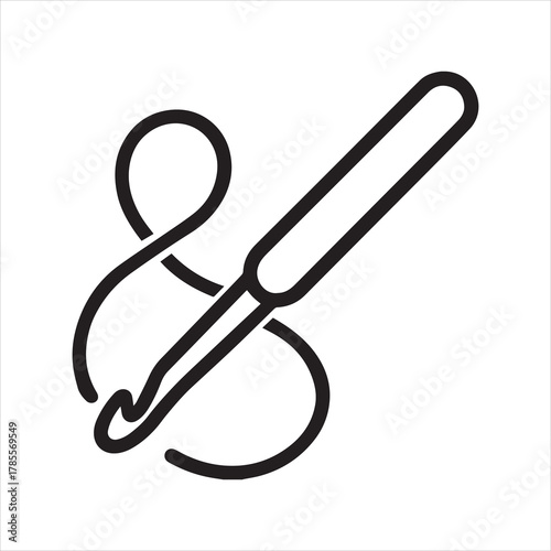 Crochet hook outline icon vector