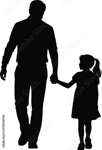 Father and daughter silhouette, dad holding child’s hand, parent and child walking, love, family bond, parenting, trust, connection, togetherness