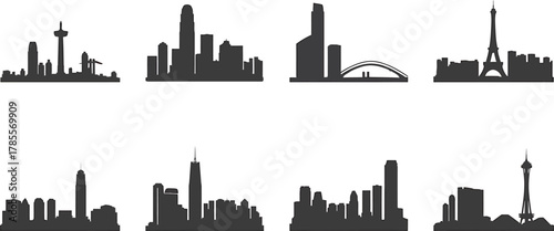 Black Cityscape Silhouette Landmark Building Tower Structure Urban Architecture Vector