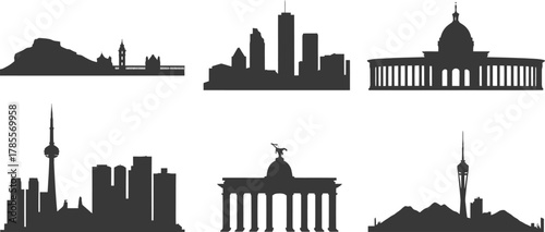 City Skyline Silhouette Collection Modern Cityscape Architecture Urban Travel Landmarks