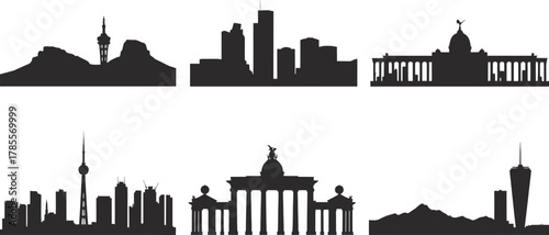City Skyline Silhouettes Panorama Design Collection Urban Architecture Landmarks Flat Vector Graphics