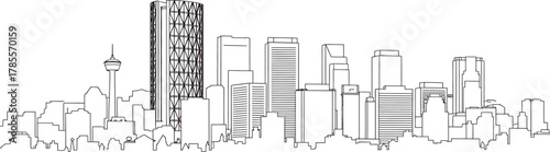 Clean Calgary Canada Skyline Outline Black Thin Stroke Design Against Transparent Backdrop
