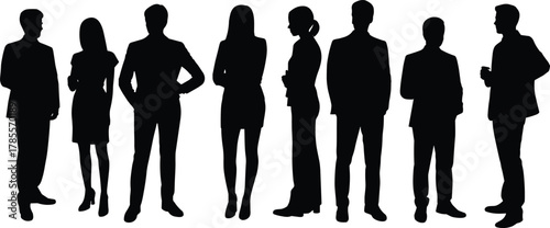 Group of business people silhouettes standing together, corporate teamwork and communication concept, professional office colleagues illustration