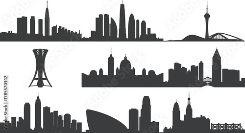 Detailed Cityscape Silhouettes Variegated Urban Landscape Vector Pack