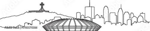 Detailed Vector Skyline Outline with Cross, Buildings, and Dome, illustration