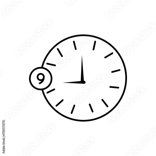 Isolated vector icon of a clock and time. Only healthy eating according to the clock. Doodle style, black and white colors. Can be used in mobile apps, websites, and advertising.