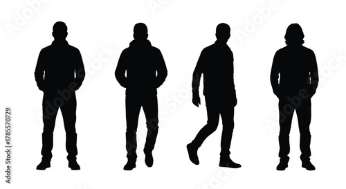Silhouettes of men in various poses four figures stand in different positions, creating a dynamic and versatile visual resource