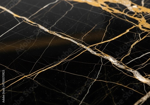 Dramatic black marble texture featuring opulent gold and fine white veining, creating a luxurious high-contrast stone background